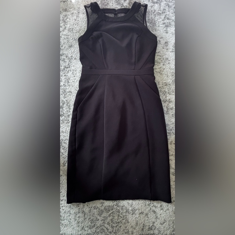 White House Black Market Sleeveless Sheath Dress Black Mesh Detail Size: 00